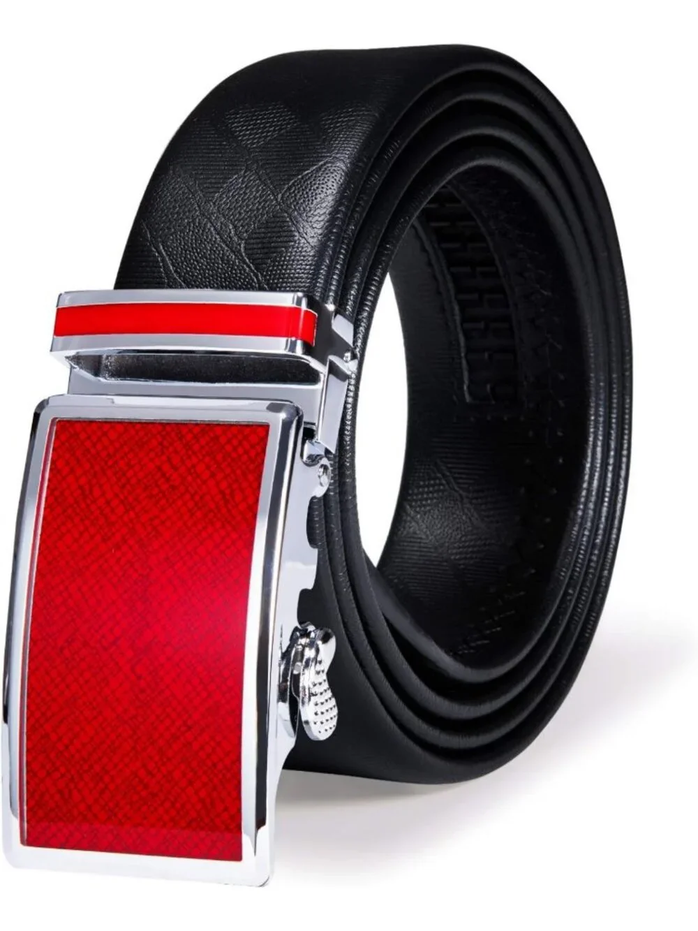 Stylish Men's Genuine Leather Ratchet Dress Belt with Automatic Sliding Buckle